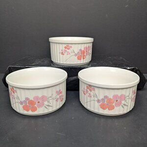 Galleria Collection Stoneware Pink Floral Ramekin 1985 JMP Marketing Lot of 3